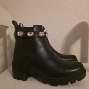 Steve Madden Black Ankle Boots with Jewel Accents